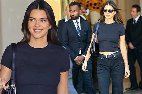 Kendall Jenner looks ab fab in skintight T-shirt and matching jeans