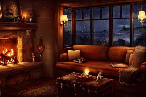 Cozy Cottage by the Sea Ambience with Rain & Fireplace Sounds for Sleeping