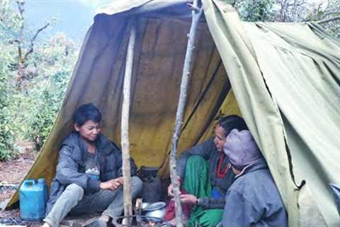 Dhido and Sisno, organic food from the Himalayan village, cooking and eating when it rainy🌧️ Time||