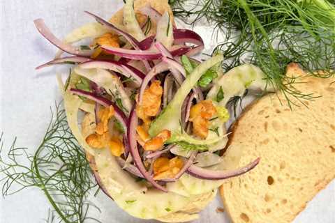 Fennel, Apple, and Red Onion Salad with Crispy Tempeh and Walnut Cream