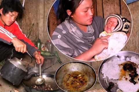 Sanjip Cooking pork dry meat at dinner || Sanjip Jina and their dinner