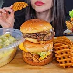 ASMR FAST FOOD | EATING CHICKEN BURGER, MAC AND CHEESE PASTA MUKBANG